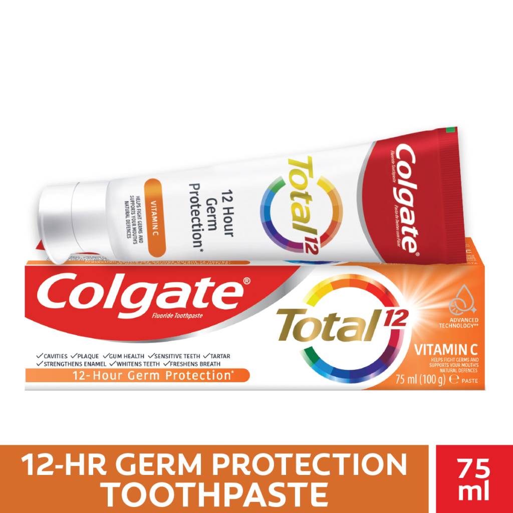 Colgate Total 12 Vitamin C 75ml Toothpaste (Carton + Tube) with Descriptor Raisons