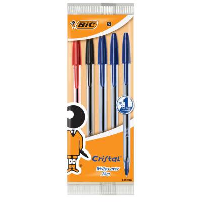BIC Cristal Pouch 5 - Blue 3. Blue 1. Red 1